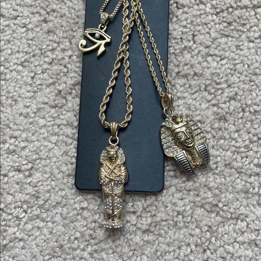 Gold Egyptian Pendant Necklace Set (3 Necklaces) - Picture 2 of 3